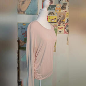 🌸 Blush Asymmetrical Ruched Long Sleeve Top Sz XL NWOT